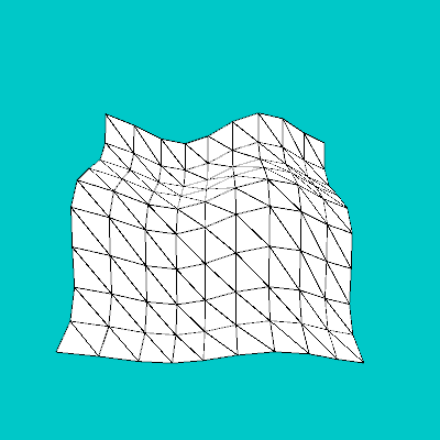 A mesh-like 3D structure made from a triangulated grid of points with sin+cos based z height.