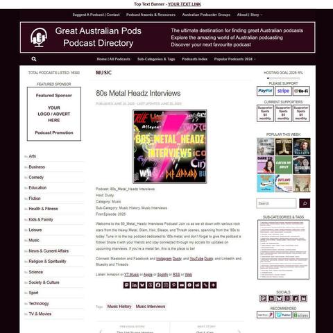 80s_Metal_Headz Interviews
Screenshot of the podcast listing on the Great Australian Pods website