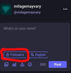 The user interface on mstdn.social for posting, showing the default posting setting "Followers" circled in red.