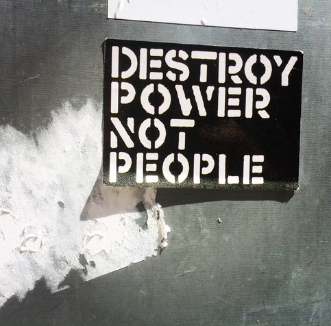 “Destroy Power Not People” sticker seen in Stockholm, June 2018