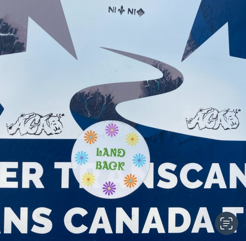 “Land Back,” “ACAB,” and “Neither Quebec nor Canada” stickers seen in Montreal, August 2024