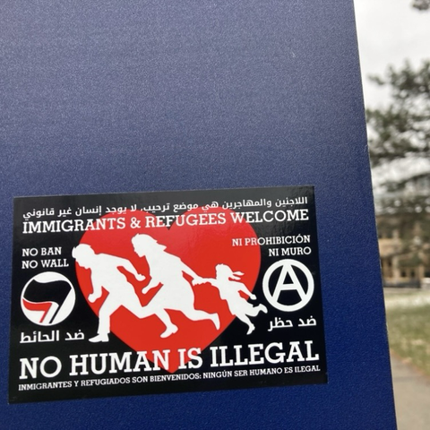 “No Human Is Illegal” sticker seen in mid-Michigan, December 2022