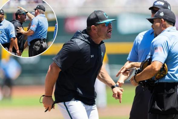 Coastal Carolina coach ejected in first inning of CWS championship
