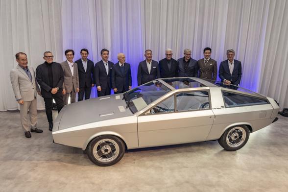 The re-creation of the 1974 Hyundai Pony Coupé Concept, originally by ItalDesign. GFG Style and Hyundai staff took a Pony saloon and redid the entire process using period methods.