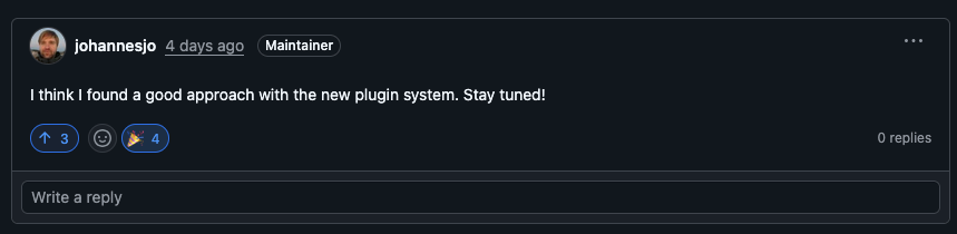 Screenshot of superproductivity's dev saying he will add Obsidian compatibility.