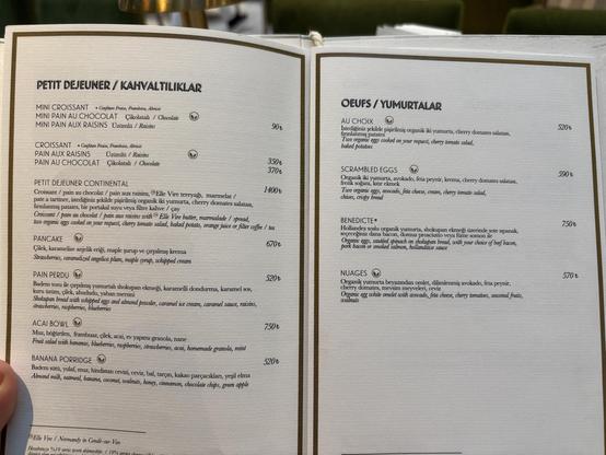 Breakfast menu, describing a range of dishes.