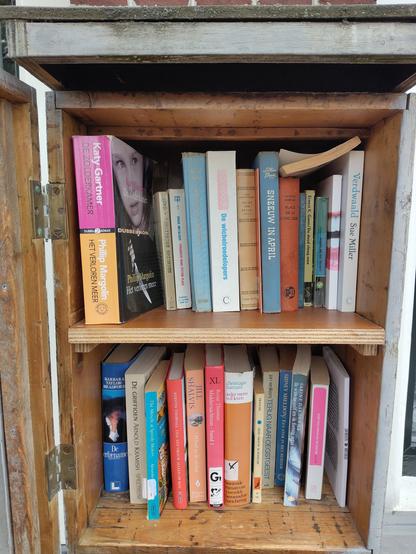 Inhoud van het minibiebje: twee rijen boeken