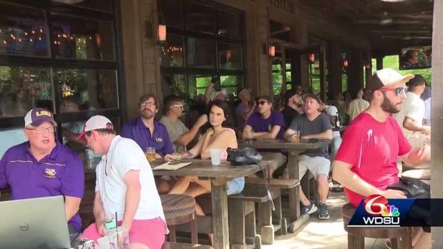 Tiger fans celebrate LSU baseball's victory in the College World Series