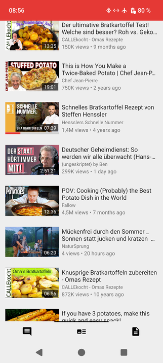 YouTube Vorschlagsliste unter einem Bratkartoffel Video: Rechter Podcast mit Hans Georg Maaßen "Der Staat hört immer mit" "Wir werden alle überwacht"