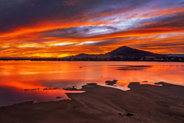 DJI Mavic 2 Pro drone landscape photograph of a sunset over the Shoalhaven River estuary in South Coast NSW, Australia.