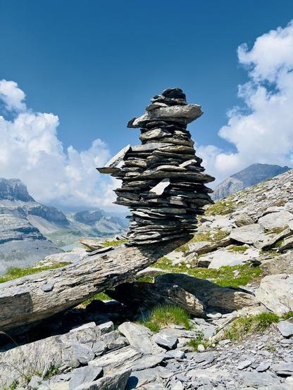 Extraordinary cairn built on an airy stone structure