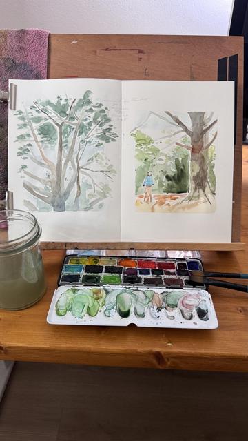 Earlier stage of both pieces in just watercolour washes