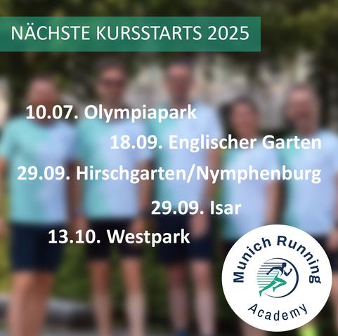 Unscharfes Gruppenbild der Trainer mit drüber gelegten Startterminen der kommenden Kurse