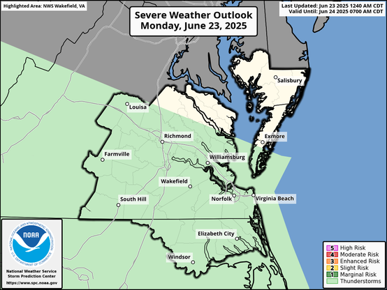 SPC does not include the mid-Atlantic states in the Day 1 discussion. 

But they have slathered us in pistachio green indicating isolated pop-up thunderstorms are possible. 

If steering currents are weak, storms will bulk up then drop their loads in place. These are the 6 inch per hour flash flooding givers!
