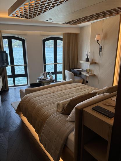 Stylish room with a view over the water.