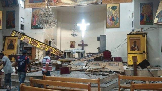 The damaging interior of the Mar Elias Church after an Islamic State suicide bomb, Damascus, Syria, June 23, 2025