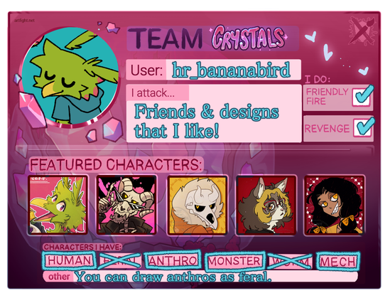 Filled out Art Fight template for team crystals.