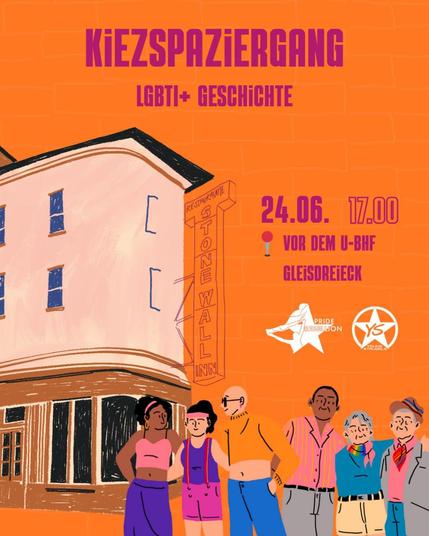 💥Ankündigung! Dienstag 24.06.2025💥

Kiezspaziergang LGBTI + Geschichte

Dienstag, 24.06.2025 | 17:00 Uhr | Vor dem U-Bhf Gleisdreieck, 10963 Berlin

Anreise: U1, U2, U3 Gleisdreieck | M29 Schöneberger Brücke

📣 Aufruf: https://asanb.noblogs.org/?p=12028 - @priderebellion.berlin

#b2406 #stonewall

Im Rahmen unser Stonewall Kampagne wollen wir in Schöneberg einen Kiezsparziergang machen und zusammen über LGBTI+ Geschichte lernen.

Was haben LGBTI+ schon immer für Kämpfe geführt und was können wir aus ihrer Praxis mitnehmen?

Lasst uns gemeinsam die spannende Vergangenheit erkunden!🚩

♿️ BARRIEREINFO ♿️
Diese Veranstaltung finden nur an öffentlichen Orten in Schöneberg statt, dementsprechend können wir nur bedingt Informationen über Barrieren geben. Schreib uns gerne, wenn wir etwas tun können, was dich bei der Teilnahme am Kiezsparziergang unterstützt!