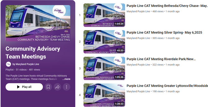 list of all the purple line cat meetings on you tube
