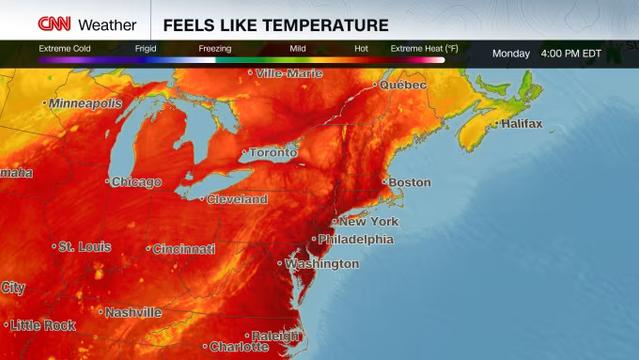 Very red heat map of the east coast from CNN.