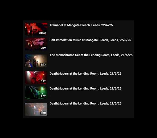 another busy weekend of gigs : 
Tramadol and Self Immolation Music at Mabgate Bleach for the final day of the inaugural Brainrotter Fest plus The Monochrome Set and Deathtrippers at the Lending Room