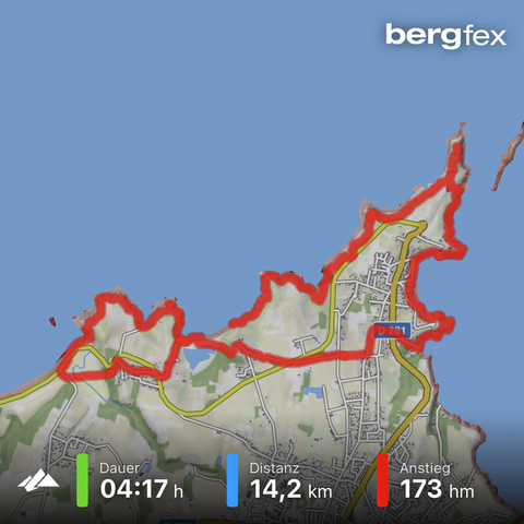 Map of a 15 km hike near Cancale in Brittany, France