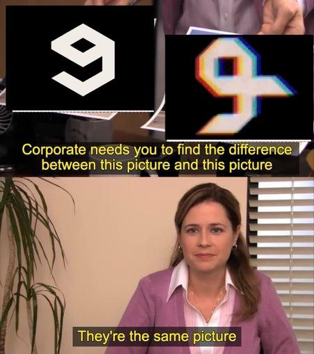 9gag logo and part of the gpn23 logo in the corporate same picture meme
