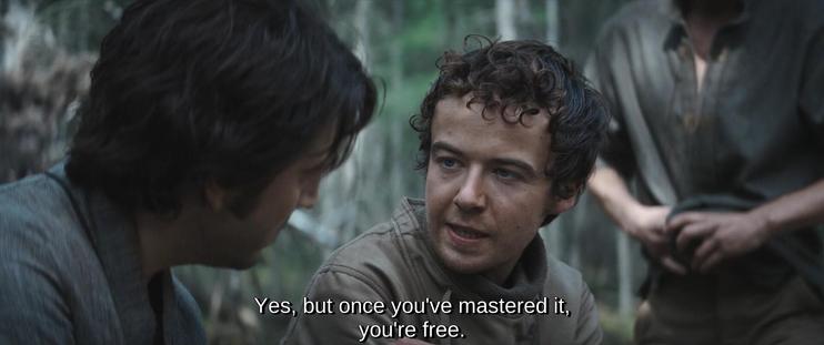 Fourth screenshot, showing again Andor and Nemik looking at each other, while Nemik says:" yes, but once you've mastered it, you're free."