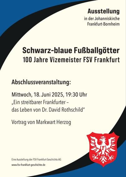 Einladung zur Abschlussveranstaltung der Ausstellung "Schwarz-blaue Fußballgötter" mit einem Vortrag von Markwart Herzog.