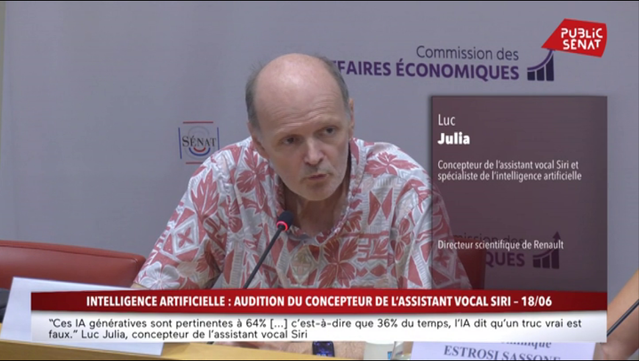 Sur la chaîne, Luc Julia, concepteur de l'assistant vocal Siri, et spécialiste de l'IA.

Chemise blanche et rouge.
