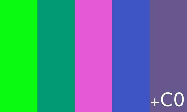 A flag with five coloured stripes and "+C0" on it. The colours are the first 120 bits of a 128-bit encryption key.