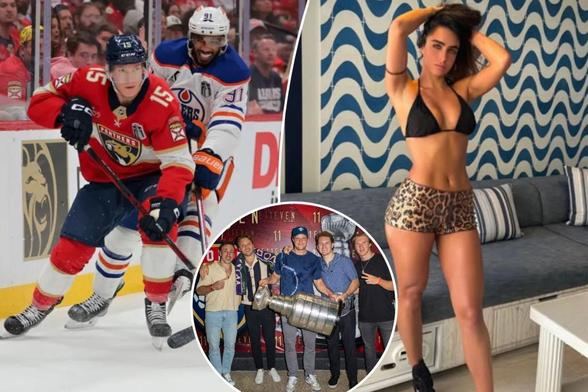Panthers shoot Anton Lundell's shot with model in Stanley Cup celebrations