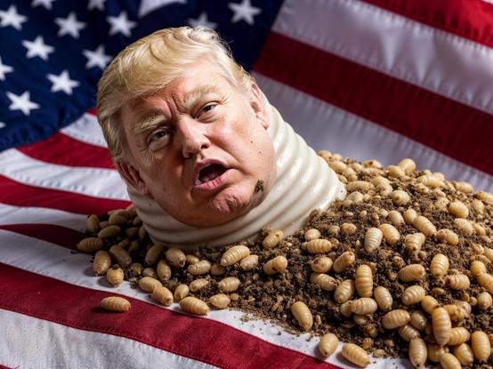 A maggot with Trump's face