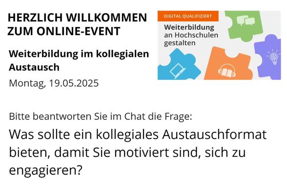 Vorschaubild für die Online-Veranstaltung "Weiterbildung im kollegialen Austausch"