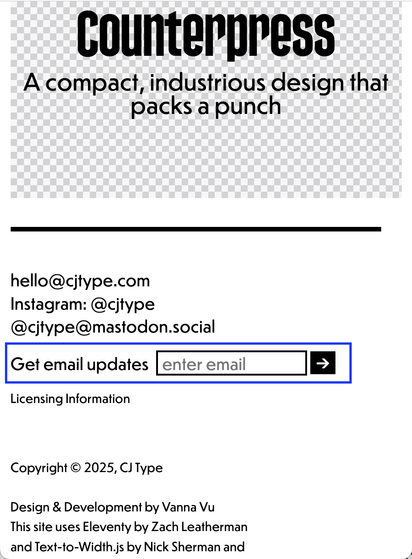 CJ Type email newsletter signup
