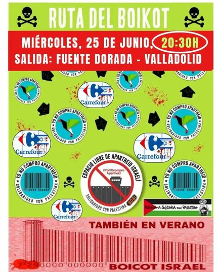 Imagen llena de logos ensangrentados de Carrefour y de logos de BDS

Texto de la convocatoria en el toot.