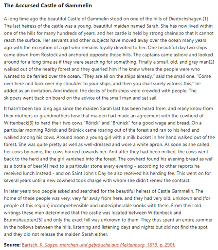 German folk tale "The Accursed Castle of Gammelin". Drop me a line if you want a machine-readable transcript!