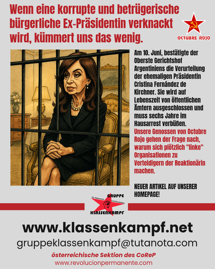 Karikatur der inhaftierten Ex-Präsidentin Kirchner (in Wirklichkeit wird es Hausarrest) in luxuriösem Ambiente, aber hinter Gittern.