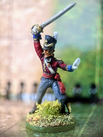 A 25mm miniature of a napoleonic British officer.