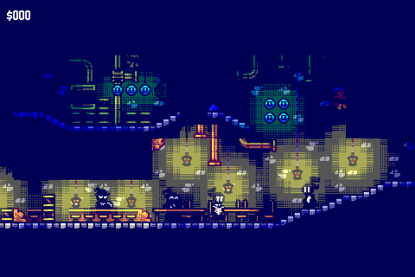 Note people hanging around in a chiaroscuro-lit tavern with floating coins and blue darkness