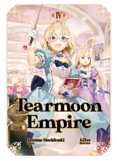 Woman in afancy blue dress in front. A woman in a lavender dress in back. Woman in front has a wand of some kind.
Cover of the vol. 4 of the light novel.
