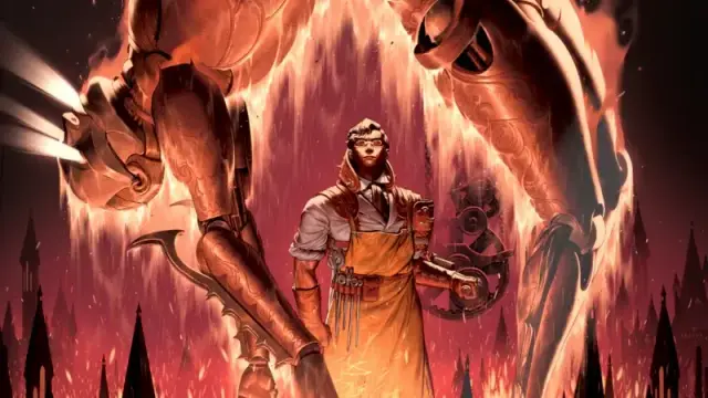The alternate cover to the DnD book "Eberron: Forge of the Artificer."