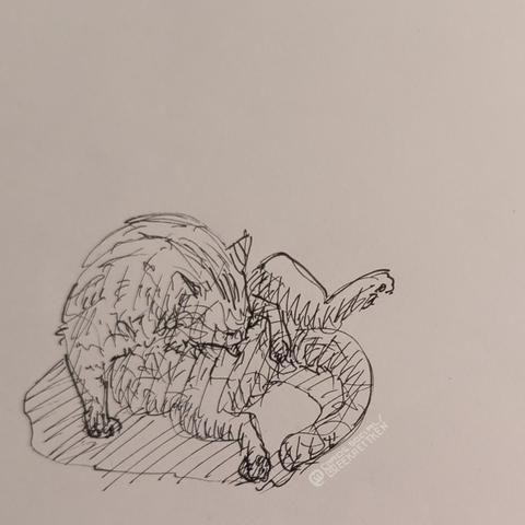 Black Fineliner on paper

Sketch of a cat licking its tummy.