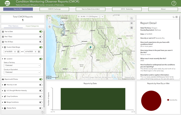 CMOR app showing the location of the report in northeast Oregon.