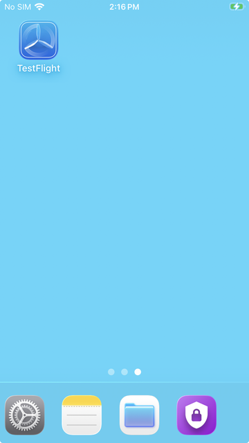 Screenshot of an iPhone SE 2nd generation Home Screen. The background is light blue and there is one app idon on the Home Screen and four icons in the dock area at the bottom. The dock icons are very obviously not centered properly in the dock. The left-most icon is only a few pixels from the screen edge while the right icon is about 8 times as far from the right edge.