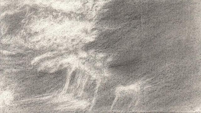 A graphite sketch of some whispy clouds.