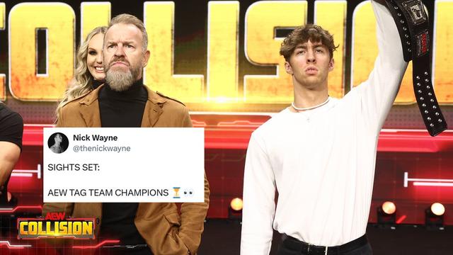 "The Patriarch" @Christian4Peeps made the announcement on #AEWCollision that his son ROH World TV @TheNickWayne will stand beside him as they set their sights on the AEW World Tag Team Championships!