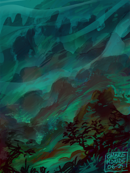 A Landscape digital painting of misty hills