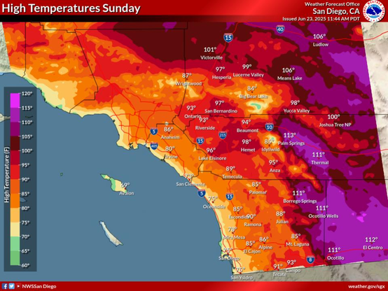 Warming trend continues Sunday. Chances of high temperatures exceeding 110 degrees in the lower deserts increases to 60-80%.