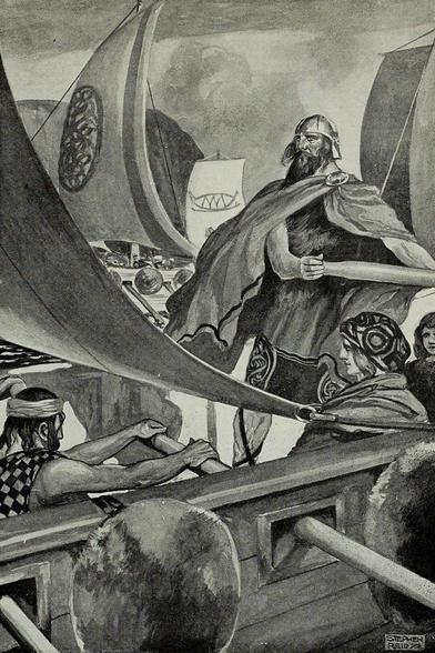 The Gaels (ancestors of the Irish people) come to Ireland in their ships. Illustration by Stephen Reid.